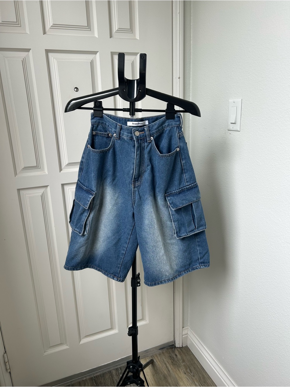 Avandress Y2K Denim Cargo Jorts Wide Leg Skater Jorts Baggy Jean Shorts